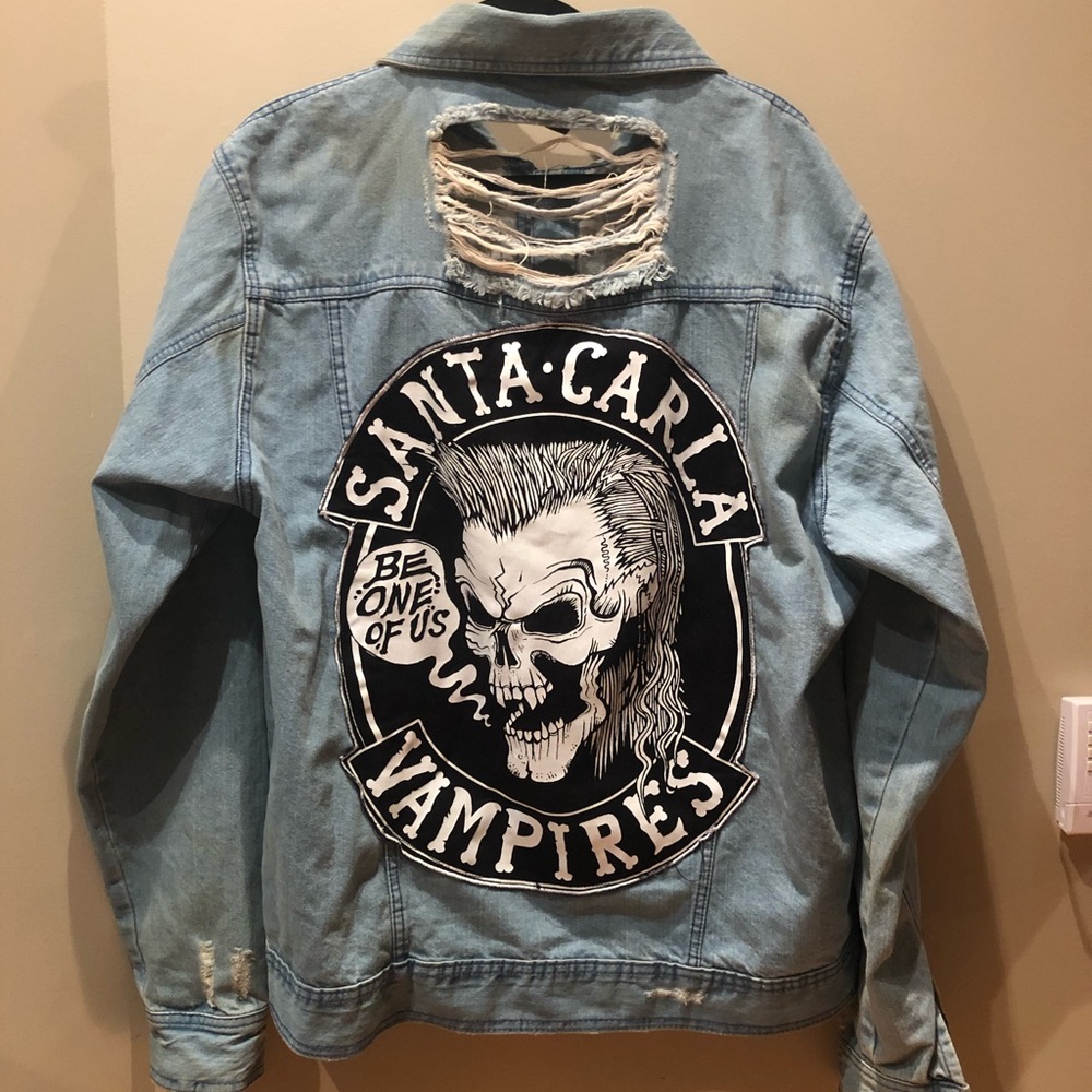 Oversized Graphic jean jacket gothic rocker XL